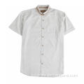 Men's Short-sleeve Print Band Collar Casual Cotton Shirt